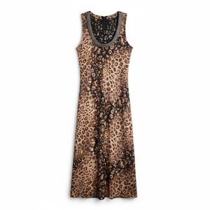 Charlotte Black Brown Gold Leopard Print Silver Embellished Neckline MIDI Dress